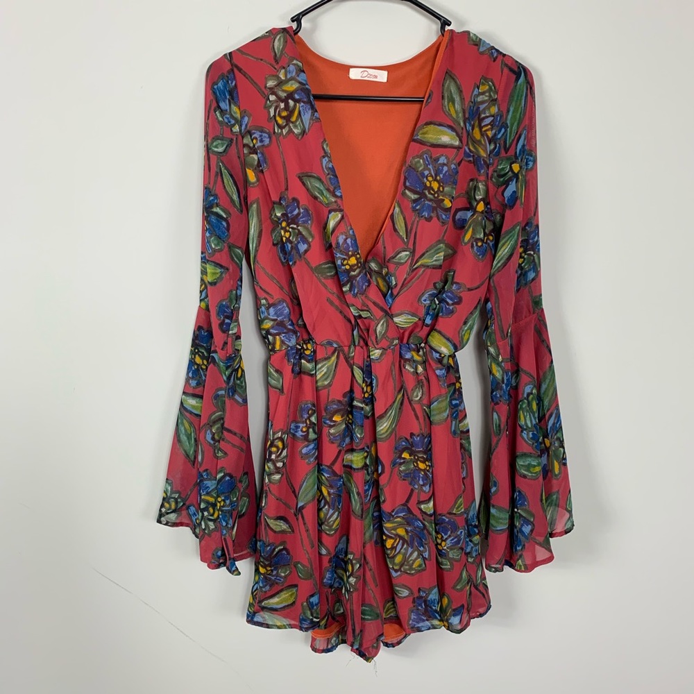 Floral batwing romper rust orange